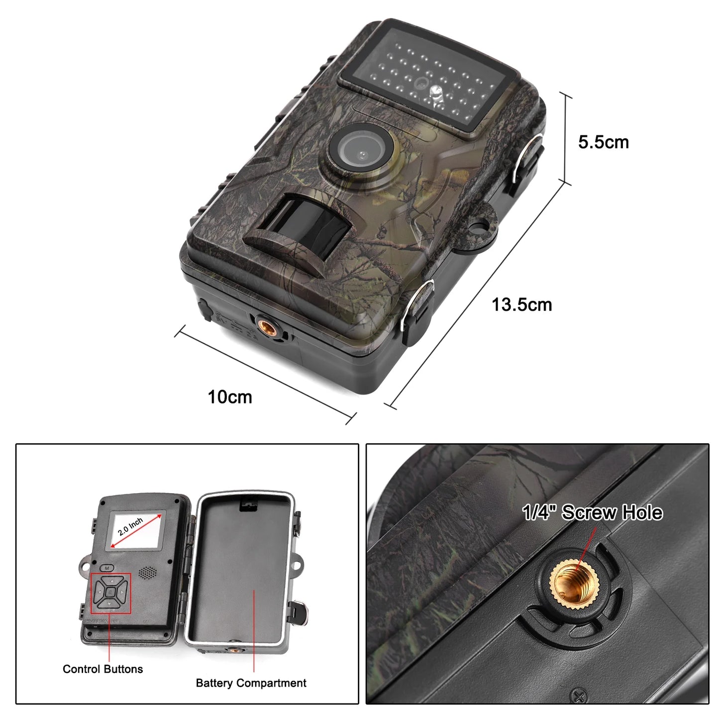 16MP 1080P Wildlife Trail Camera with 2.0 Inch TFT Color Sizecreen - Features 0.8s Trigger Time, Infrared Night Vision, Motion Activation, and IP66 Waterproof Rating