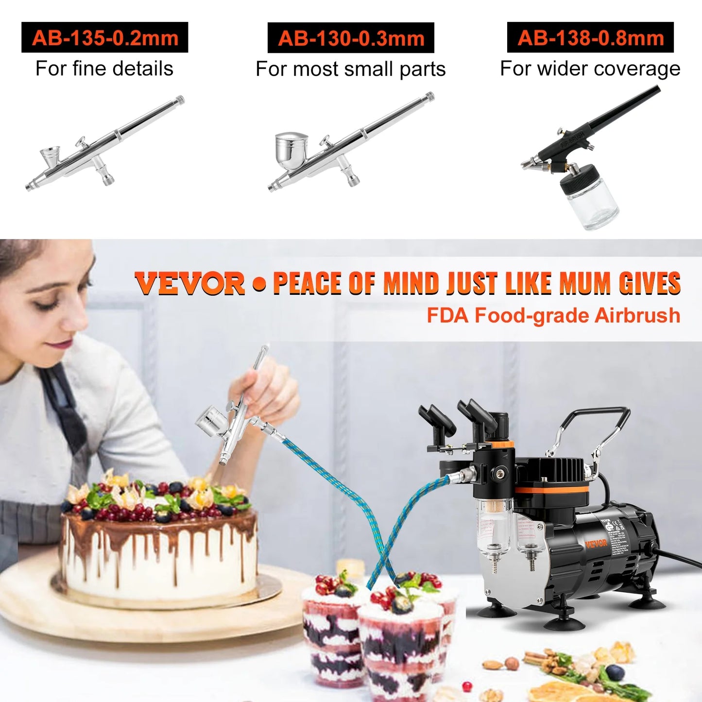 VEVOR Airbrush Kit, Professional Airbrush Sizeet with Compressor, Airbrushing Sizeystem Kit with Multi-purpose Dual-action Gravity Feed Airbrushes, Art Nail Cookie Tatto