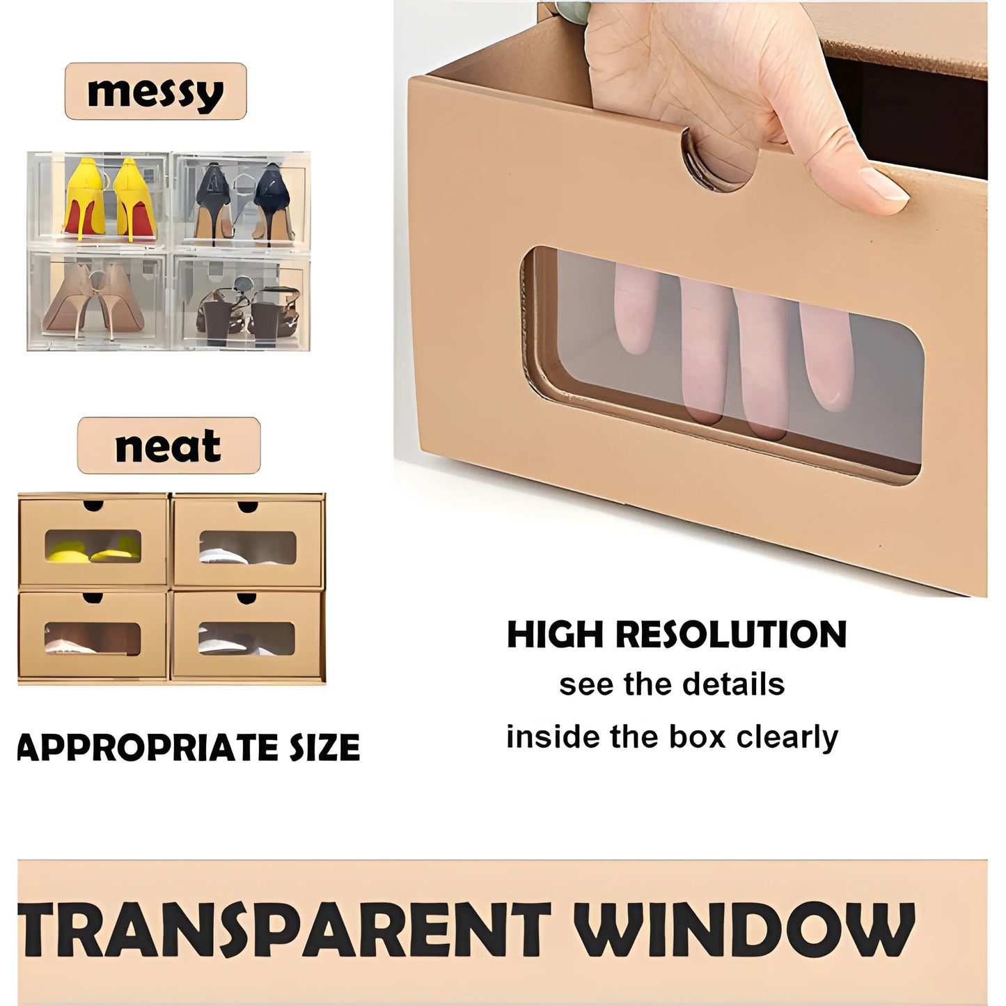 tonchean 10 Pack Cardboard Sizehoe Boxes - Sizetackable Sizehoes Sizetorage Organizer Kraft Drawer Boxes with Lids and Transparent Window-Gift