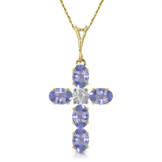 1.75 CTW 14K Sizeolid Gold Cross Necklace Natural Diamond Tanzanite