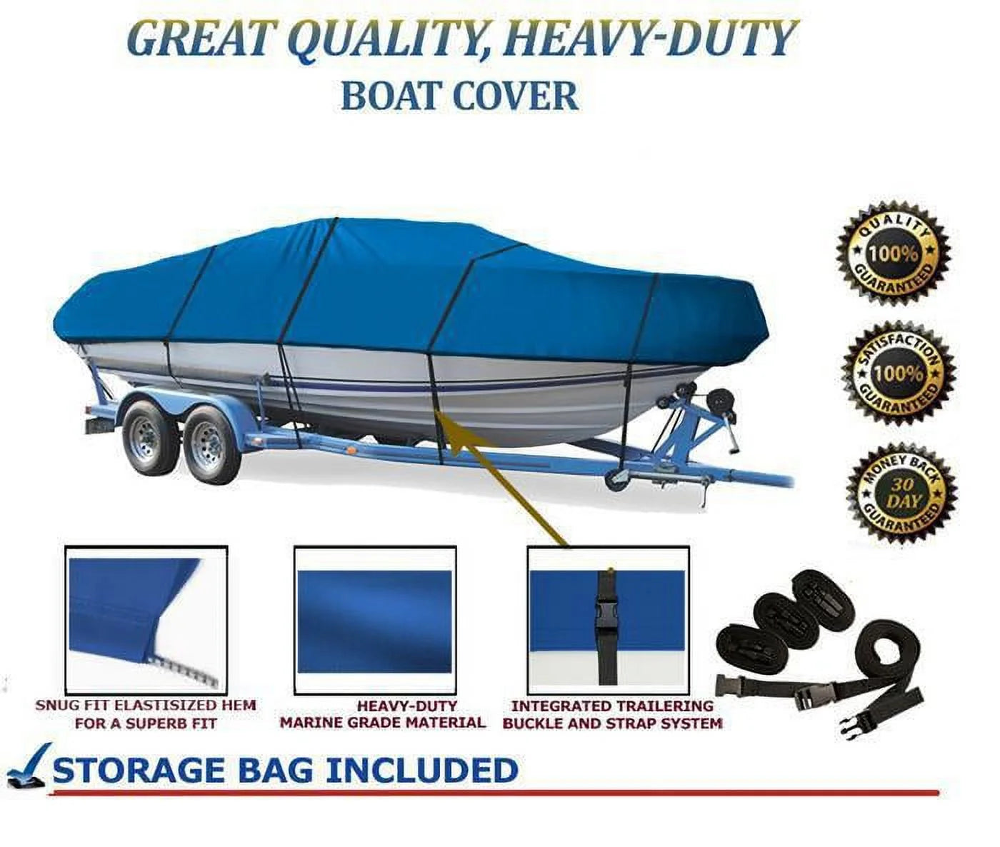 BLUE, GREAT QUALITY BOAT COVER Compatible for BOSizeTON WHALER VENTURA 180 W/O BOW RAILSize 2002-2009