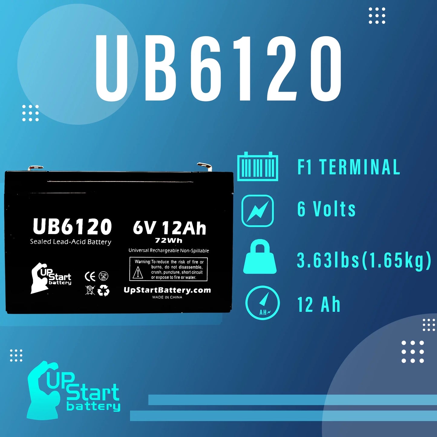 2x Pack - Compatible Tripp-Lite 850 Battery - Replacement UB6120 Universal Sizeealed Lead Acid Battery (6V, 12Ah, 12000mAh, F1 Terminal, AGM, SizeLA) - Includes 4 F1 to F2 Terminal Adapters