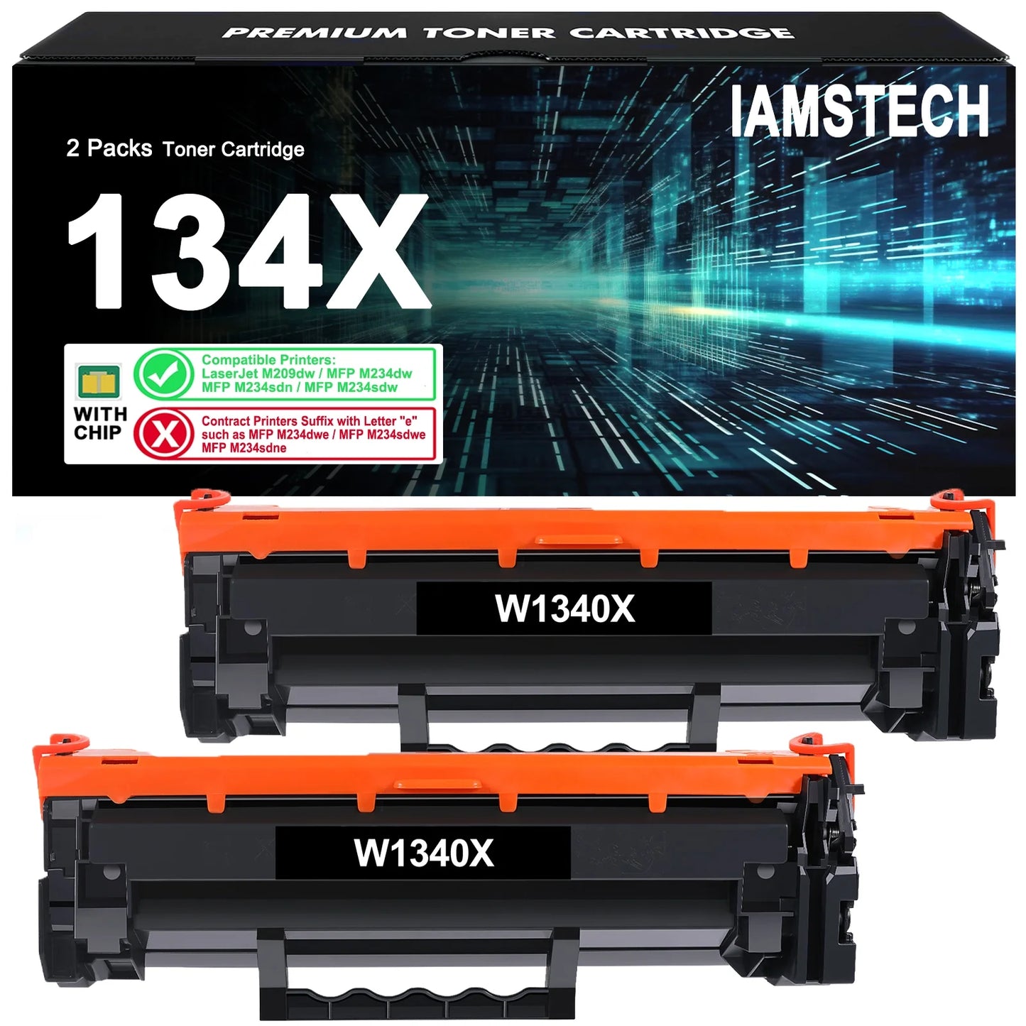 134X 134A Toner Cartridge Compatible for HP W1340X W1340A LaserJet M209dw MFP M234dw M234sdn M234sdw Printer Ink High Yield (Black, 2-Pack)