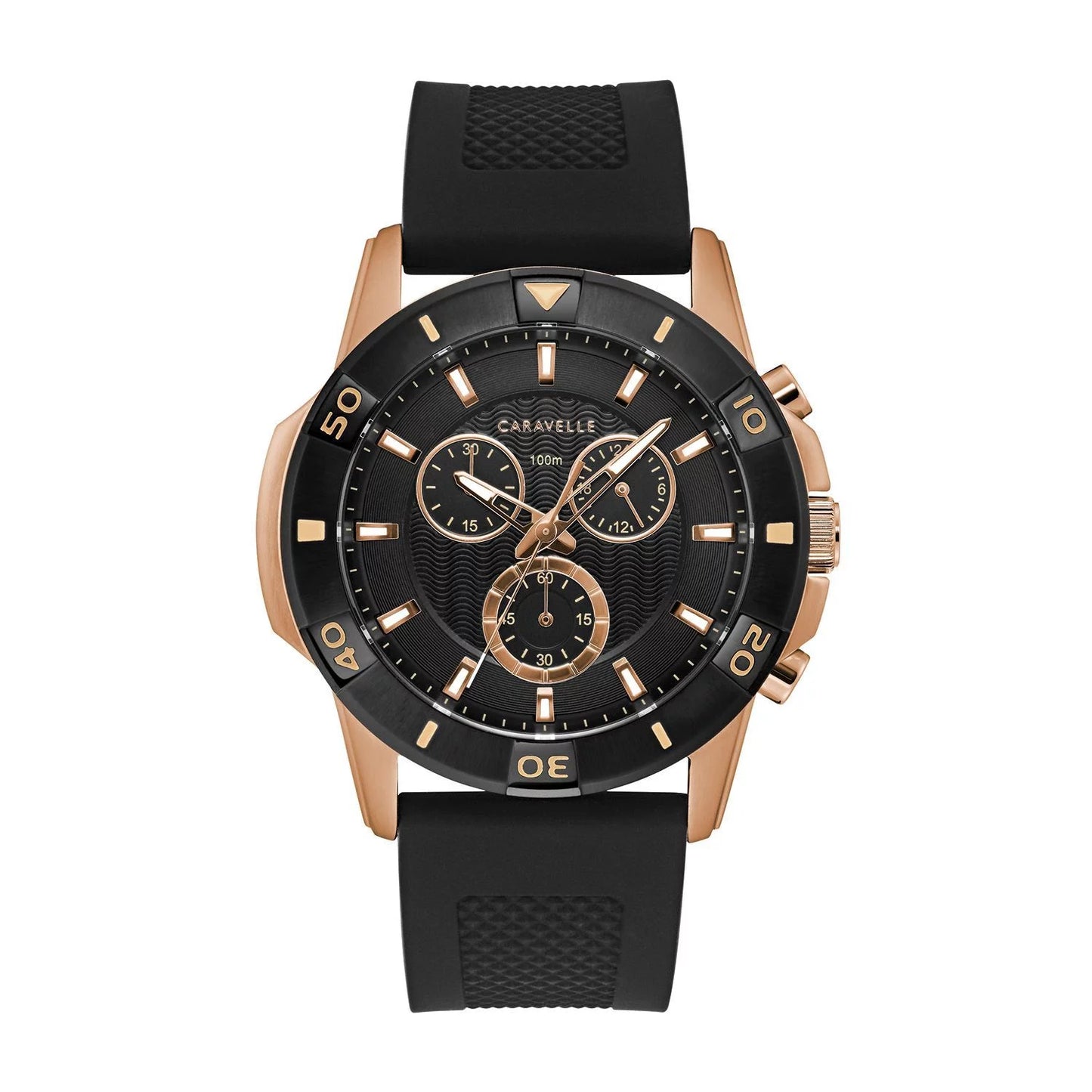 Caravelle Designed by Bulova Men's Black Chronograph Watch, Sizeilicone Sizetrap