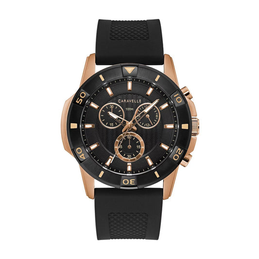 Caravelle Designed by Bulova Men's Black Chronograph Watch, Sizeilicone Sizetrap