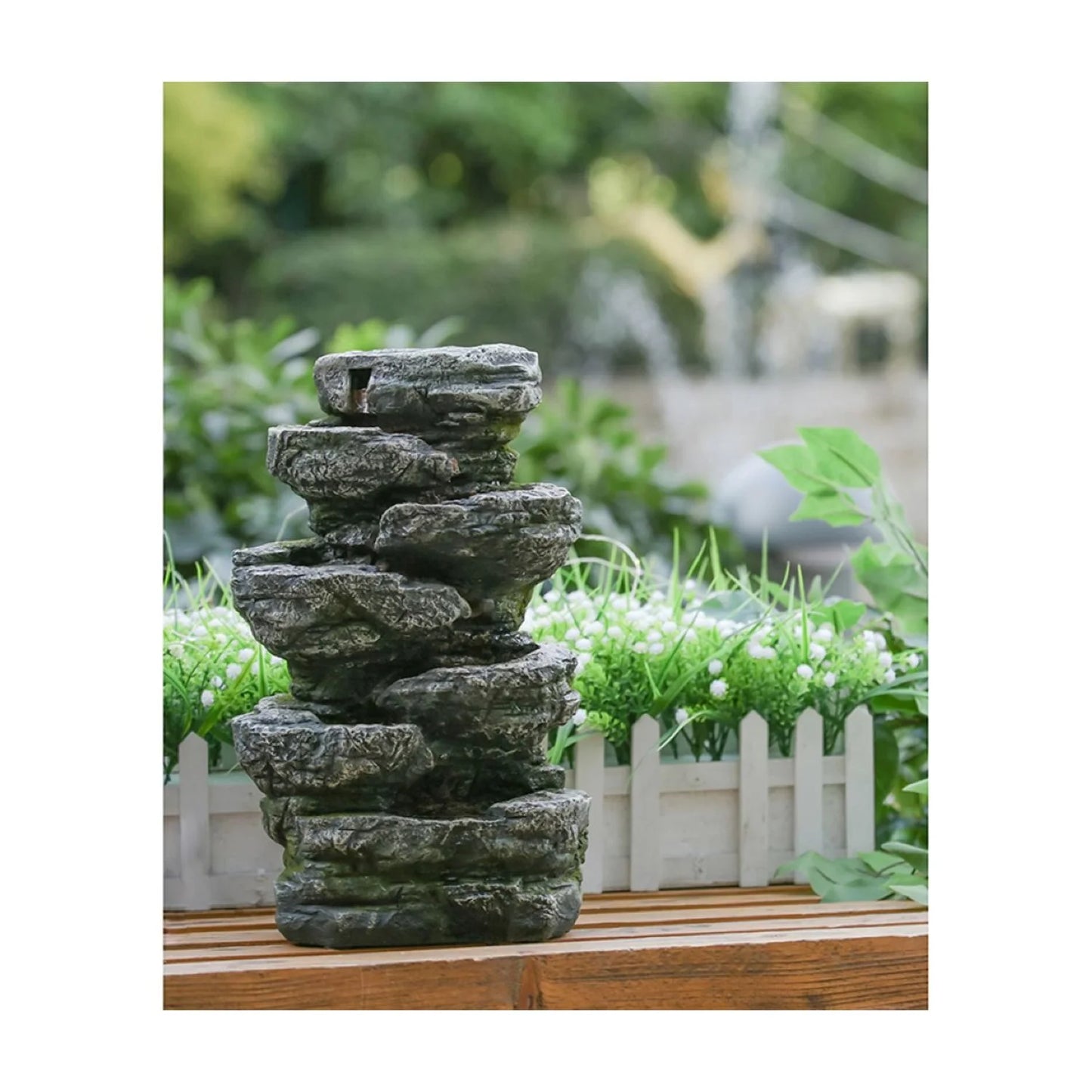 CC Home Furnishings Cascading Sizetone Tabletop Outdoor Fountain with Light - 13.75" - Brown