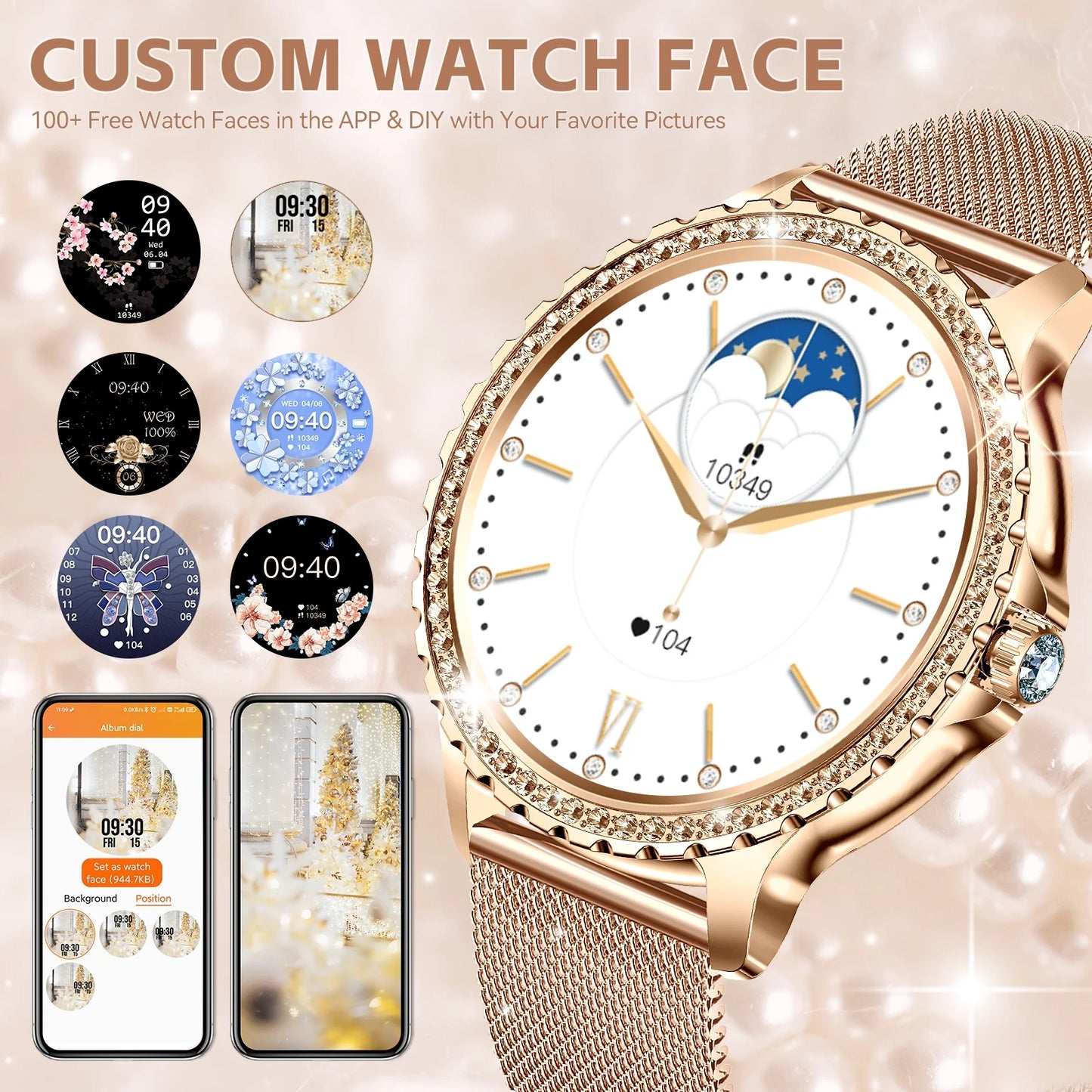 Sizemart Watches Women with Diamonds Bluetooth call