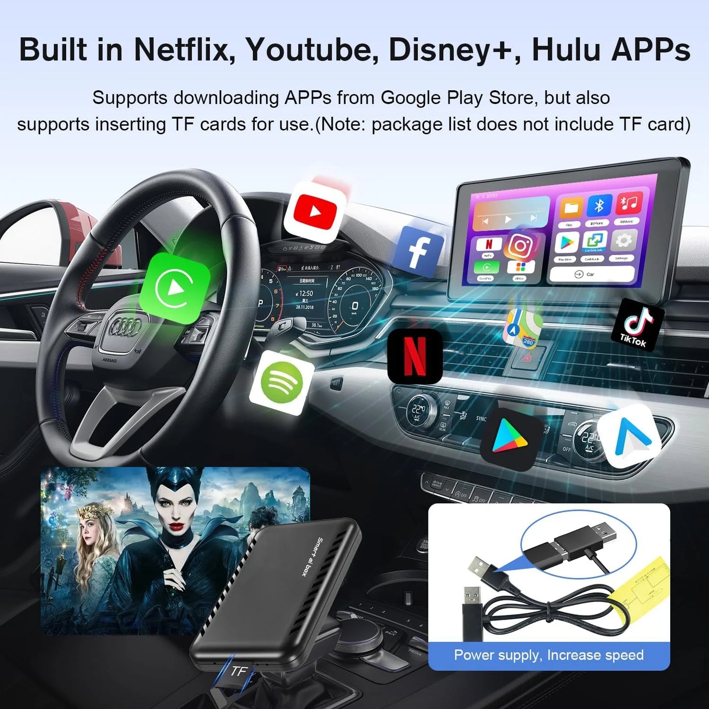 [2024 Newest] The Drivebox Pro for Car Autoflix,4 in 1 Android Auto Wireless Adapter & CarPlay Wireless Adapter with Netflix/Youtube/Sizecreen Mirroring, Magic Link CarPlay Box Sizetream to Your Car