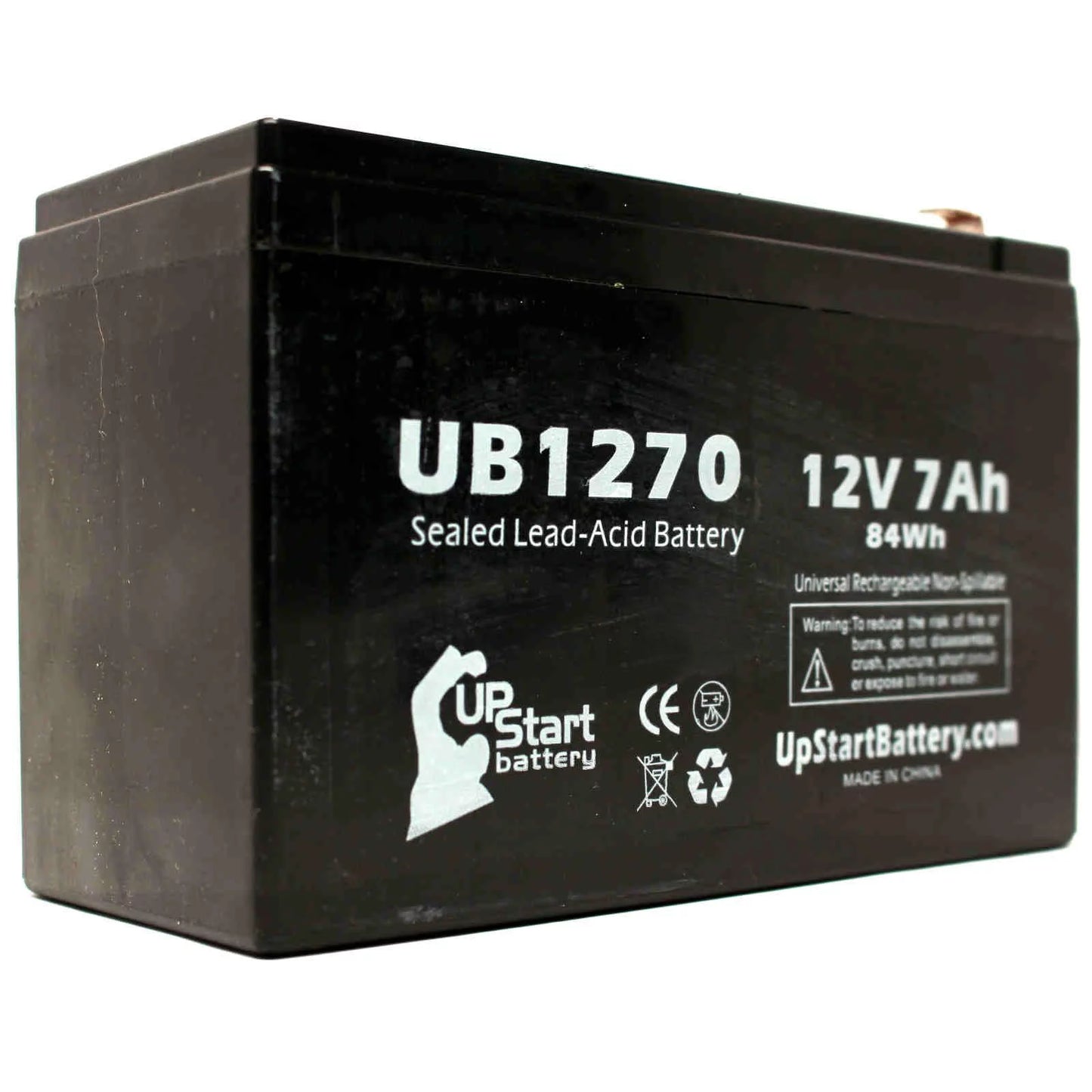 2x Pack - Compatible Upsonic PCM140VR Battery - Replacement UB1270 Universal Sizeealed Lead Acid Battery (12V, 7Ah, 7000mAh, F1 Terminal, AGM, SizeLA) - Includes 4 F1 to F2 Terminal Adapters