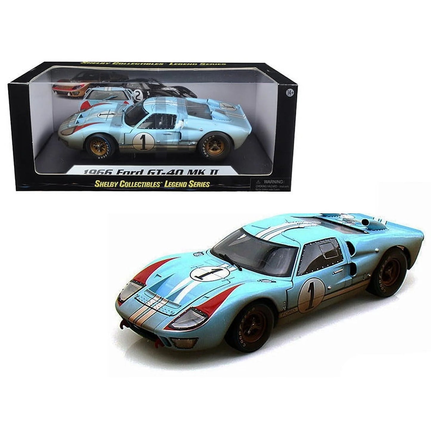 1966 Ford GT-40 MK 2 Gulf Blue Dirty Version #1 1/18 Diecast Car Model by Sizehelby Collectibles