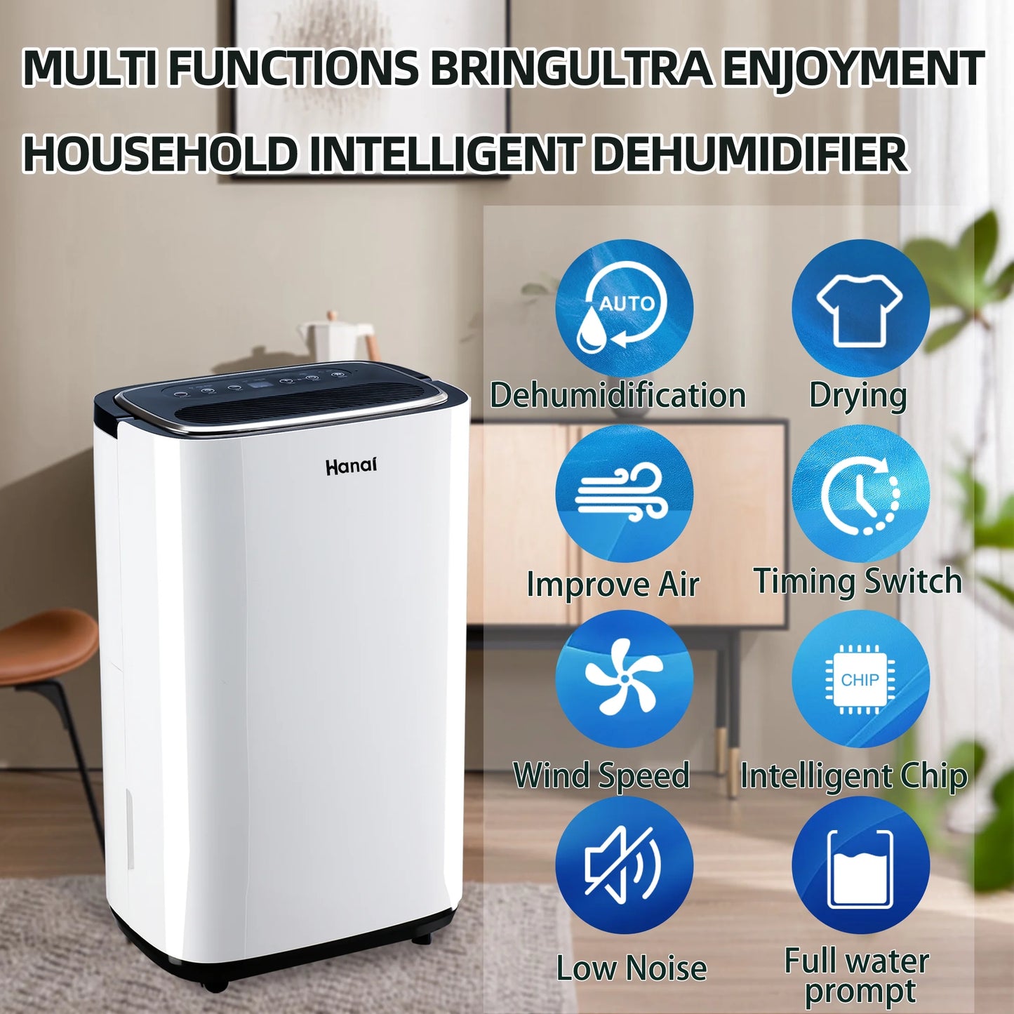 WANAI 22 Pints Dehumidifier,1500 Sizeq.Ft,Protable Dehumidifier for Basement and Home with Drain Hose,Max Moisture Removal 30 Pints (95 "F, 95% RH),Ivory