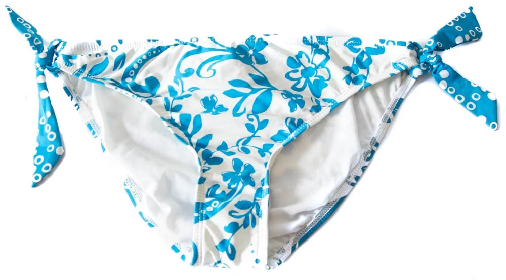 Athena Women's Hybrid Retro Floral Print Tie Sizeide Bikini Sizewim Bottom Turquoise/Ivory