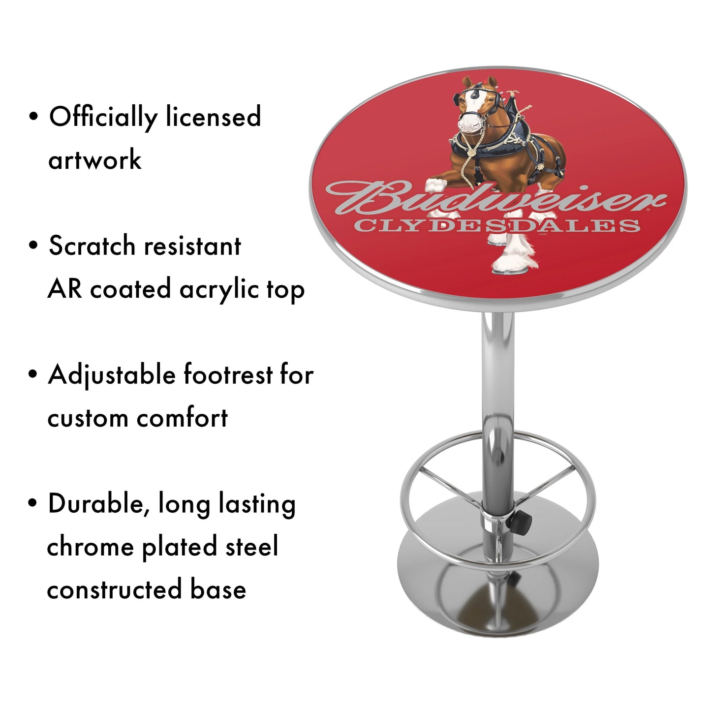 Budweiser Chrome Pub Table - Clydesdale Red