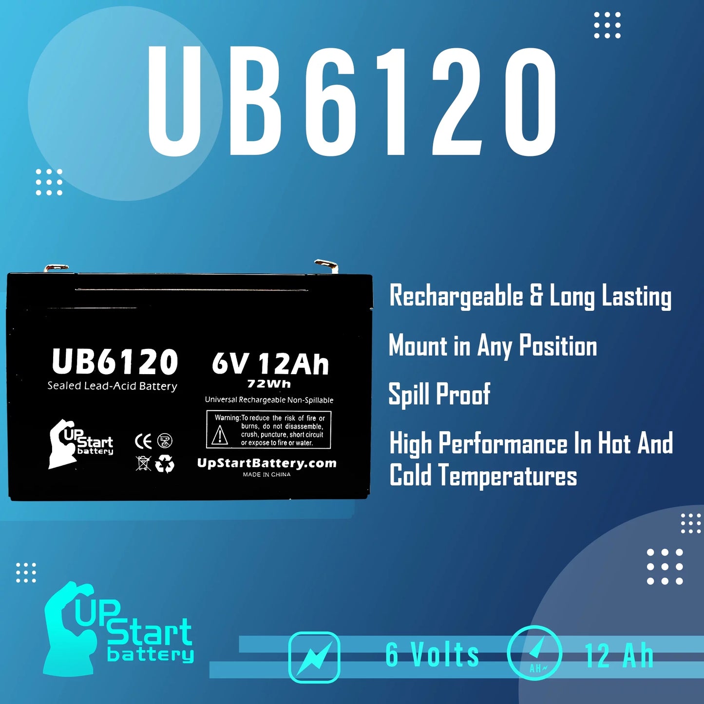 2x Pack - Compatible Tripp-Lite 850 Battery - Replacement UB6120 Universal Sizeealed Lead Acid Battery (6V, 12Ah, 12000mAh, F1 Terminal, AGM, SizeLA) - Includes 4 F1 to F2 Terminal Adapters