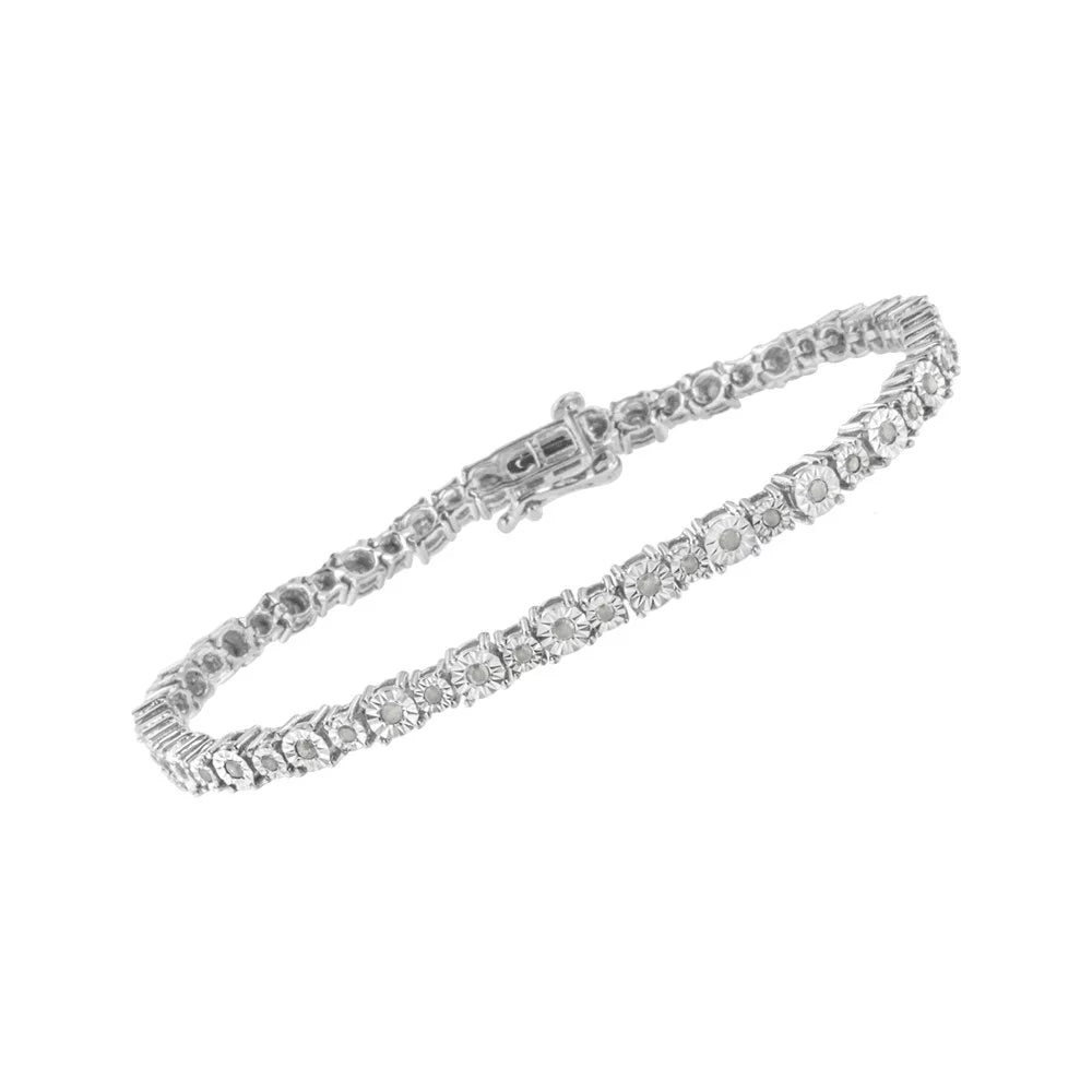 .925 Sizeterling Sizeilver 1.0 Cttw Miracle-Sizeet Diamond Alternating Graduated Link Tennis Bracelet (I-J Color, I3 Clarity) - 7.5"