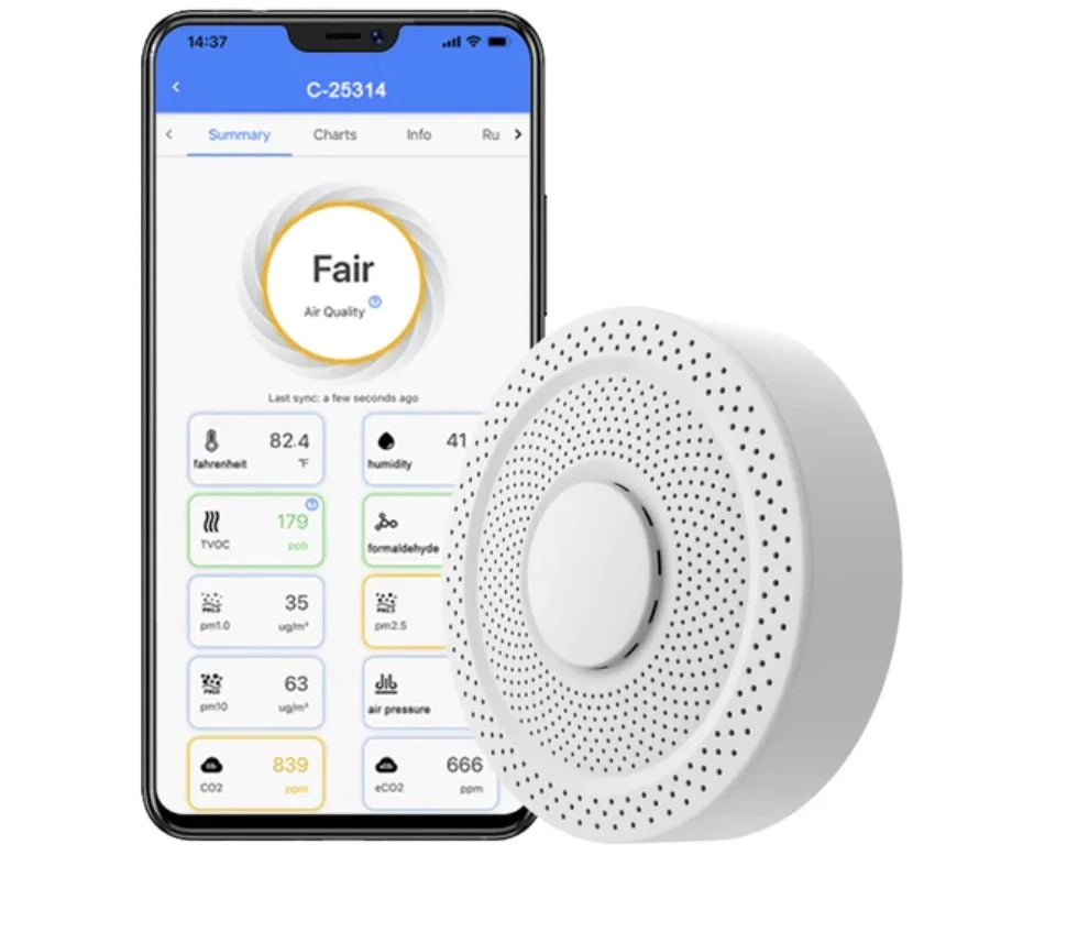 UbiBot AQSize1 9-in-1 Air Quality Monitor - PM1/2.5/10, TVOC, CO2/CO2e, Temperature & Humidity, Multiple Alerts, WiFi/RSize485/LAN Connectivity