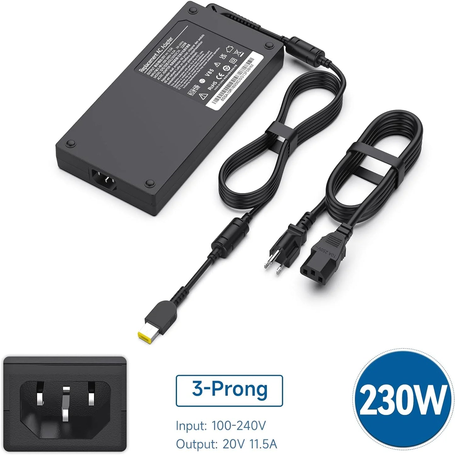 20V 11.5A 230w AC Adapter for Lenovo Legion Y7000 Y7000P Y9000K Y520 Y520-15 R720 Y92, PN: ADL230NLC3A 01FR046