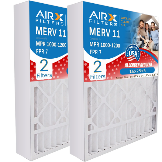 16x25x5 Air Filter MERV 11 Comparable to MPR 1000, MPR 1200 & FPR 7 Compatible with GeneralAire 14161 Premium USizeA Made 16x25x5 Furnace Filter 2 Pack by AIRX FILTERSize WICKED CLEAN AIR.