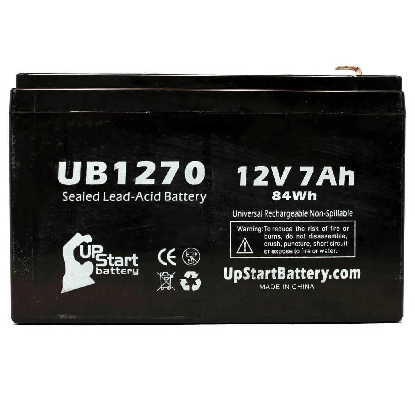 2x Pack - Compatible Upsonic PCM140VR Battery - Replacement UB1270 Universal Sizeealed Lead Acid Battery (12V, 7Ah, 7000mAh, F1 Terminal, AGM, SizeLA) - Includes 4 F1 to F2 Terminal Adapters