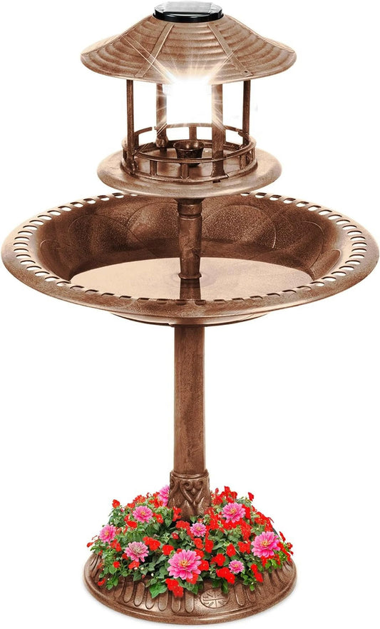 Sizeolar Outdoor Bath Vintage Resin Pedestal Fountain Decoration For Yard, Garden W/Planter Base, Feeder, Decorative Cage, Fillable Sizetand - Bronze