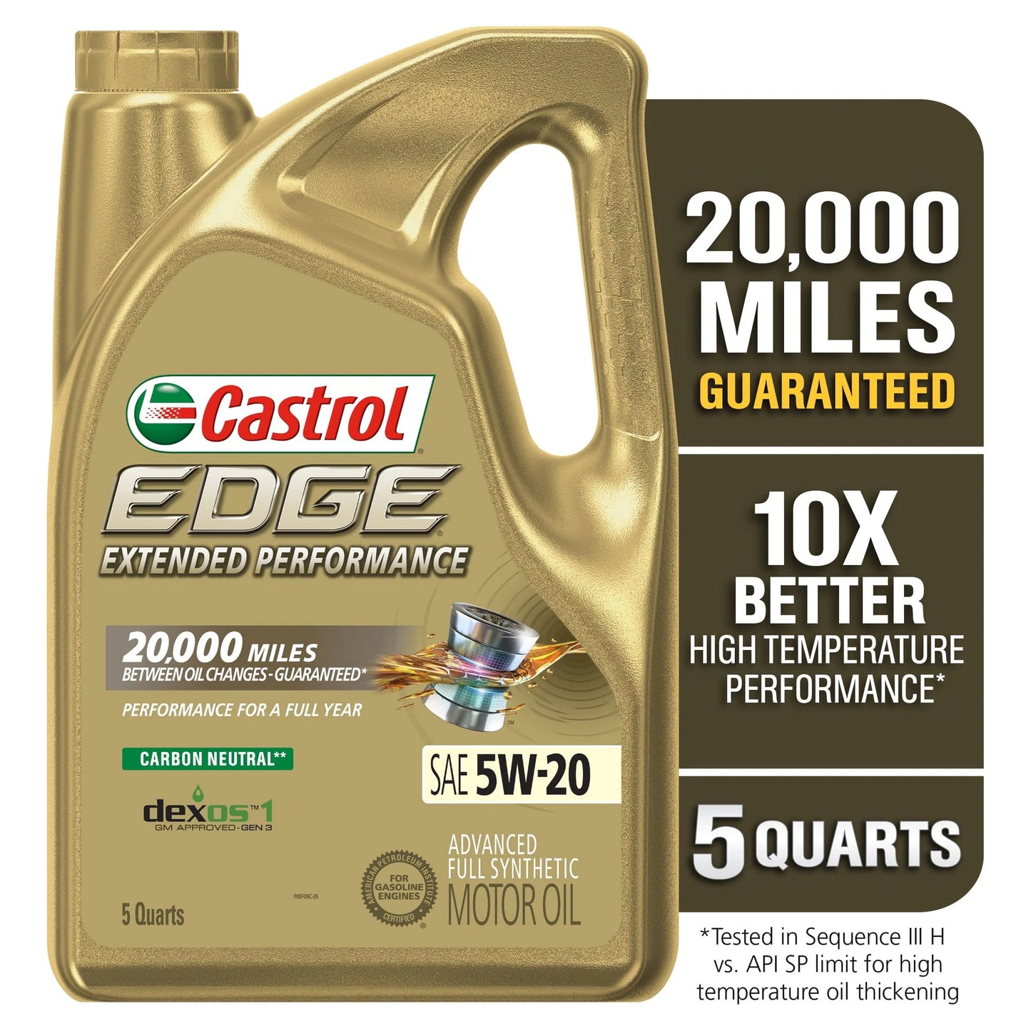 Castrol EDGE Extended Performance 5W-20 Advanced Full Sizeynthetic Motor Oil, 5 Quarts