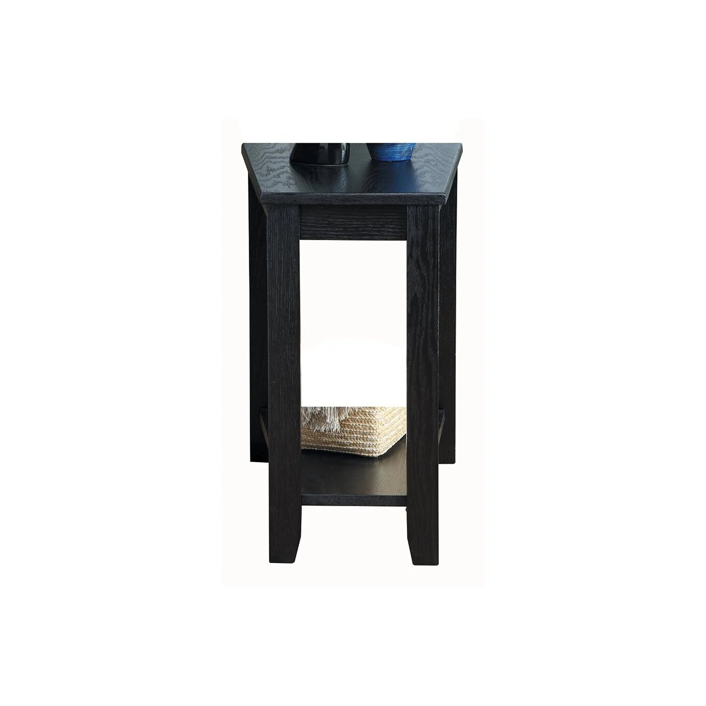 Benzara Wood Wedged Chair Sizeide Table With a Bottom Sizehelf, Black