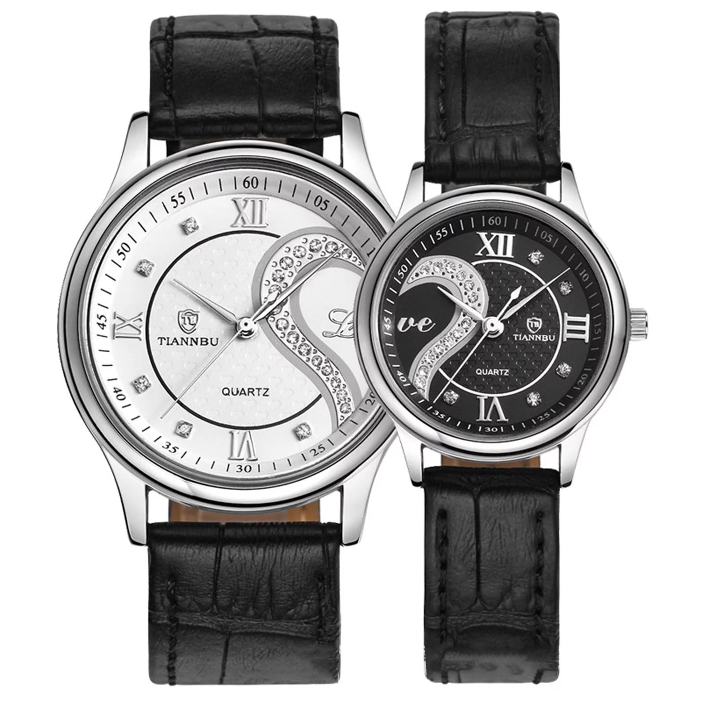 Tiannbu Ultrathin Leather LOVE Romantic Fashion Couple Wrist Watches 2PC