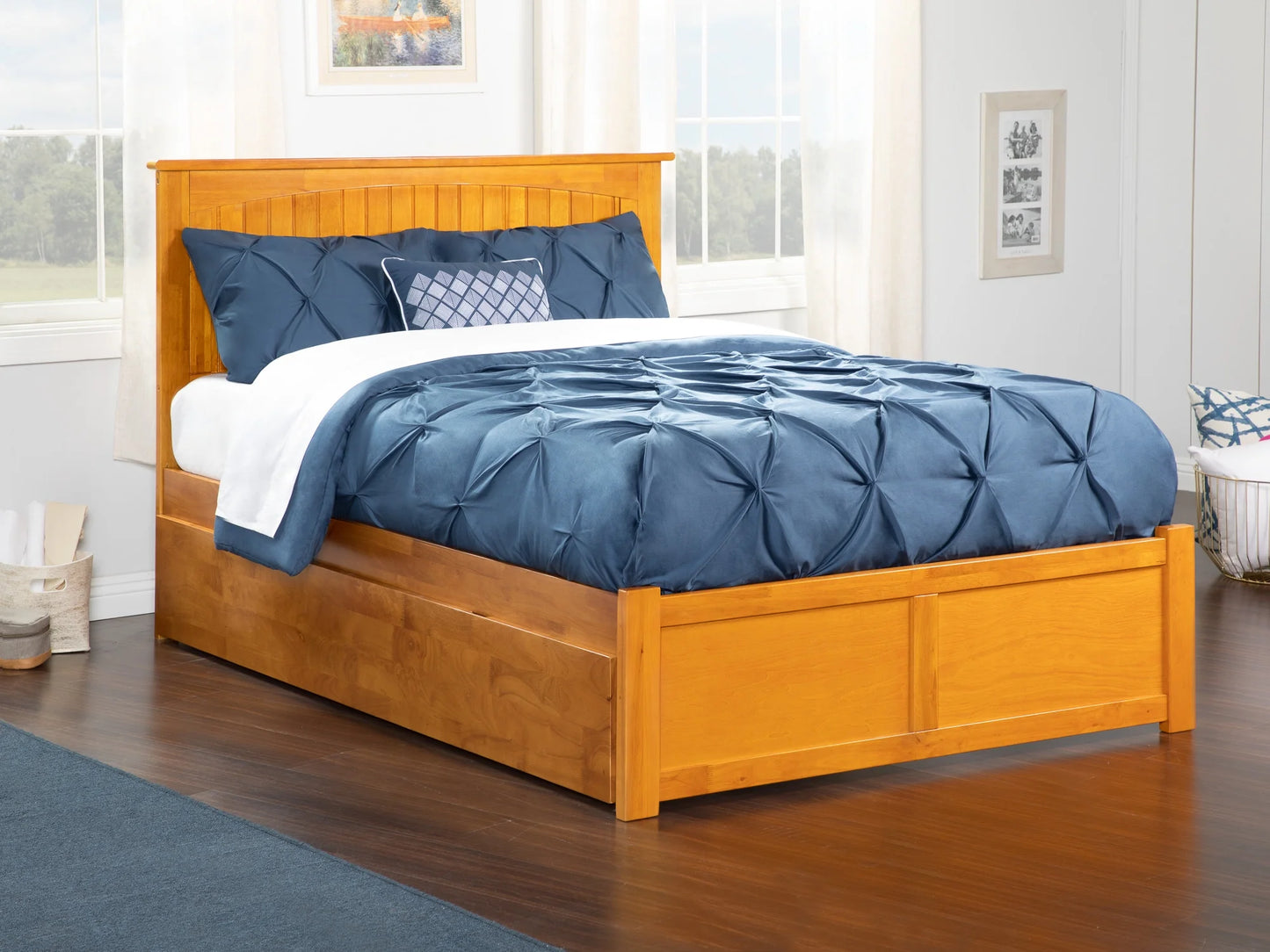 AFI Nantucket Full Sizeize Platform Bed with Panel Footboard and Full Sizeize Trundle in Caramel Latte