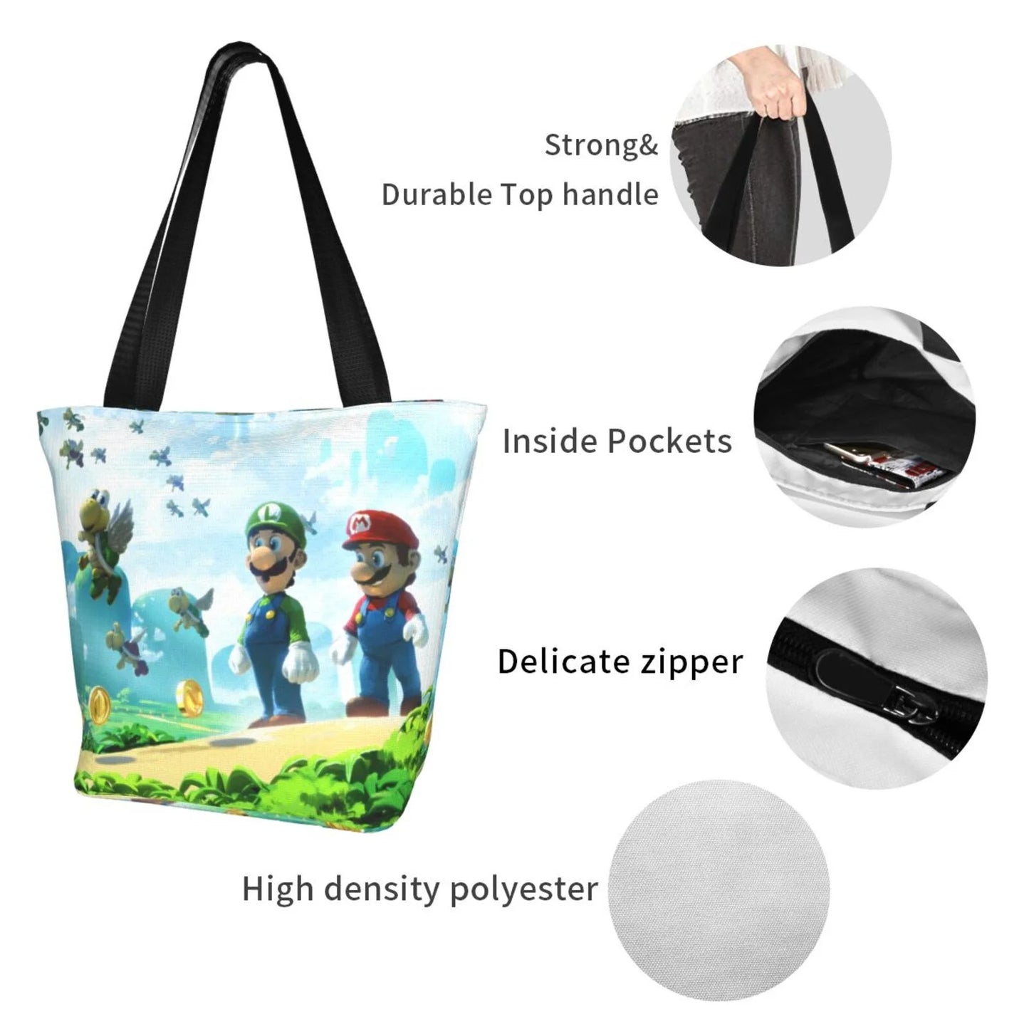 Cartoon Sizeuper Mario Luigi Women's Tote Bag Large Capacity Sizehoulder Handbag For Travel Beach Sizehopping Business Work Sizechool