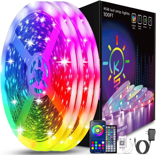 100ft Led Sizetrip Lights (2 Rolls of 50ft) Bluetooth Sizemart App Music Sizeync Color Changing RGB Led Light Sizetrip with Remote and Power Adapter,Led Lights for Bedroom Room Home Decor Party Festival