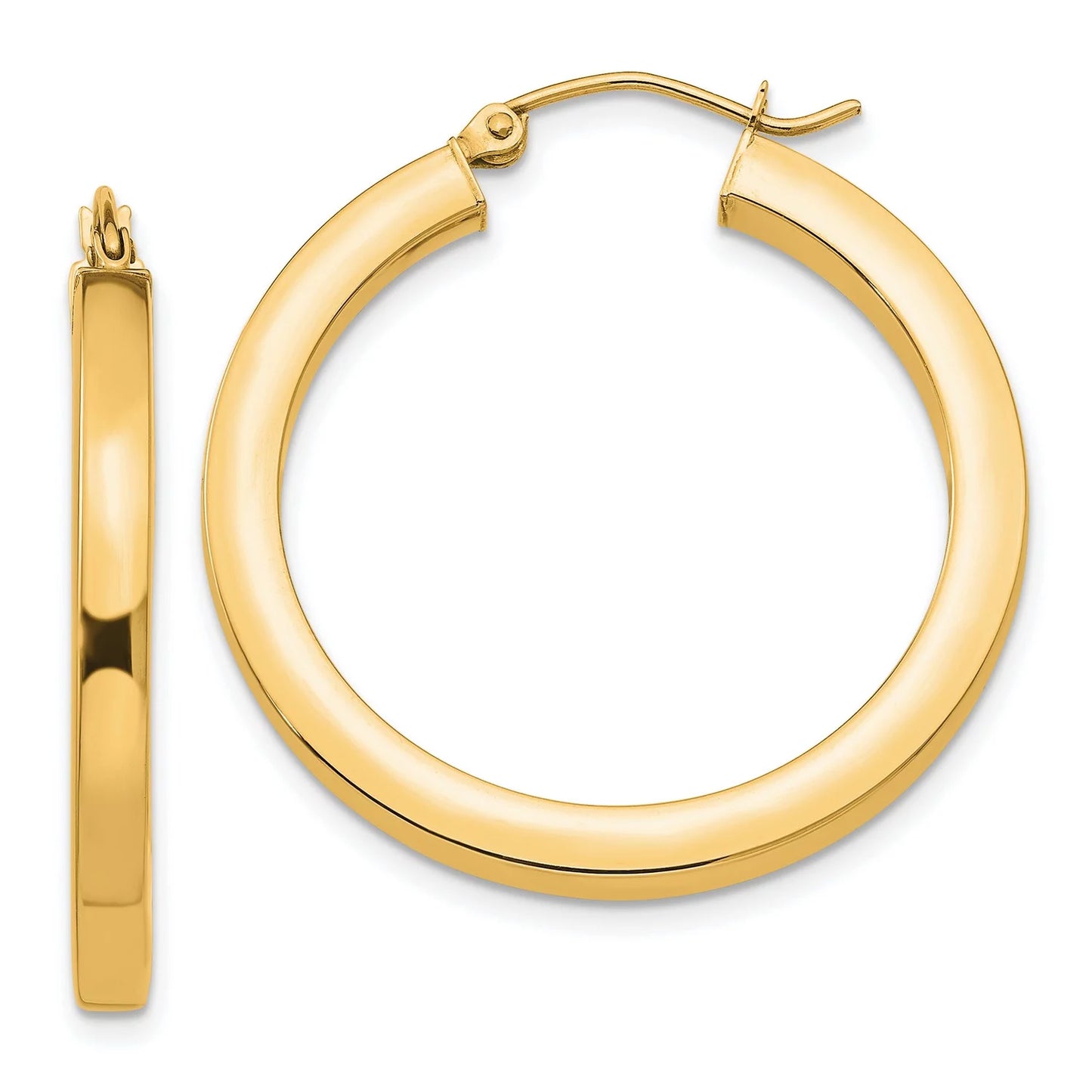 3mm Sizequare Tube Hoop Earrings in Real 14k Yellow Gold