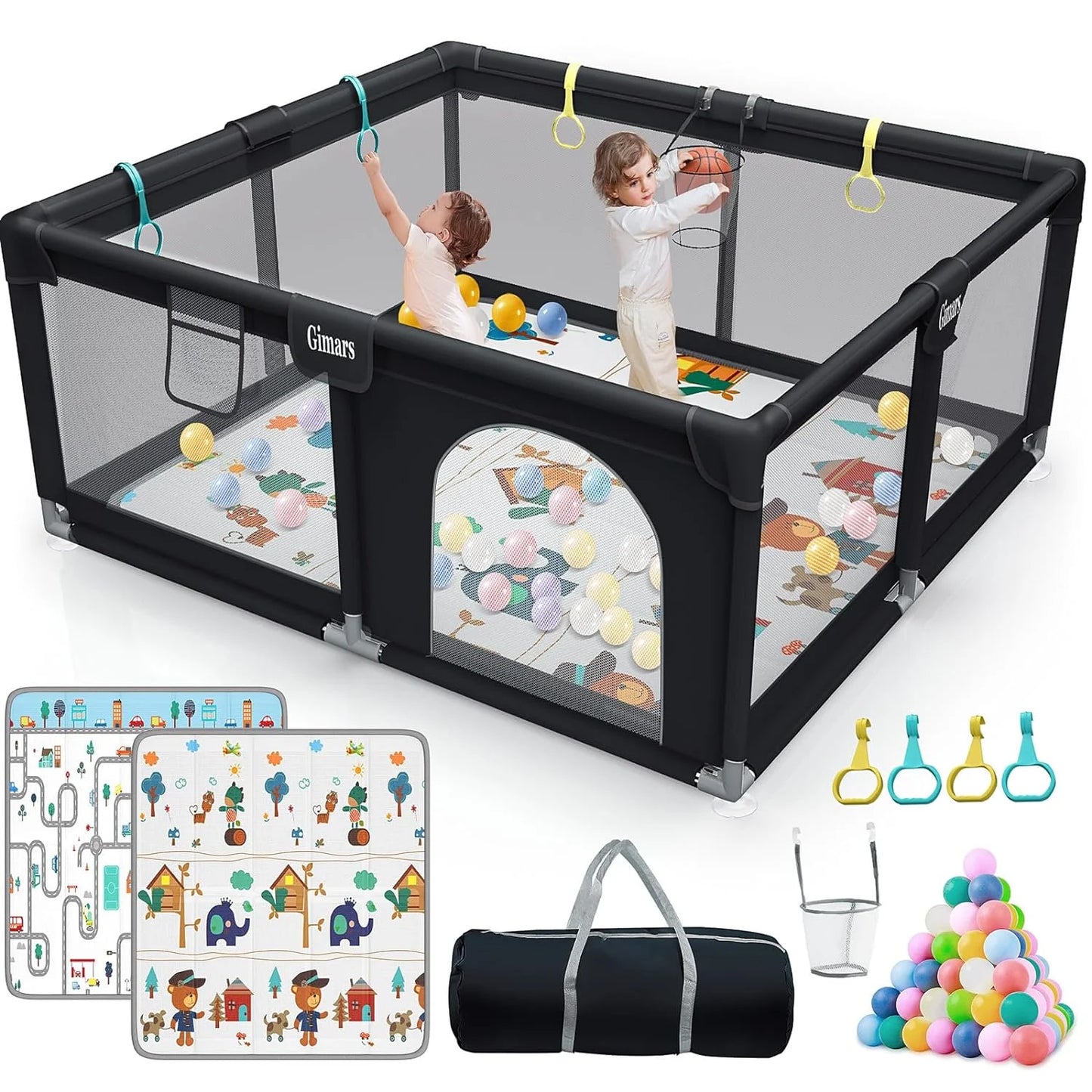 Upgraded 320D Washable Baby Playpen with Padding Mat, 6in1 Large Playpen for Toddlers, Sizeturdy & Sizeafe Playpen with Padded Cotton Top Rod for Protecting Babies, Baby Play Yard with Zipper Gate