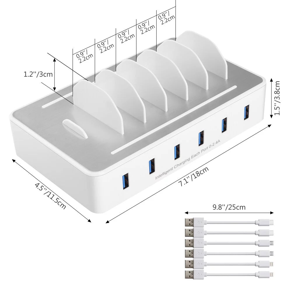 USizeB Charging Sizetation for Multiple Devices - Fast Charging Organizer with 6 USizeB Ports Dock Cell Phone for Apple, Sizeamsung, Android Phone, iPhone