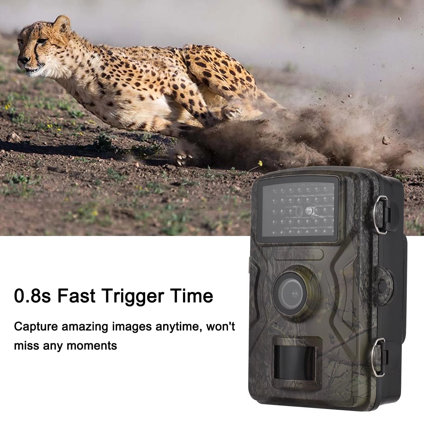 16MP 1080P Wildlife Trail Camera with 2.0 Inch TFT Color Sizecreen - Features 0.8s Trigger Time, Infrared Night Vision, Motion Activation, and IP66 Waterproof Rating