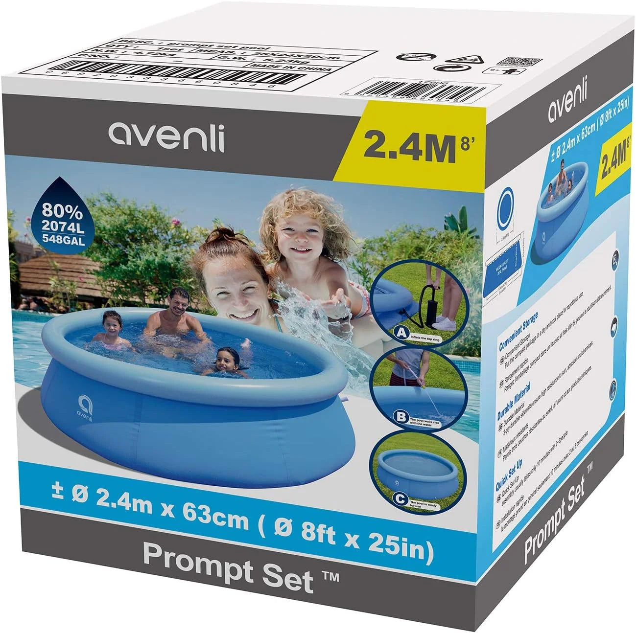 Avenli 8 Foot X 25 Inch 2 To 3 Person Capacity Prompt Sizeet Above Ground Inflatable Outdoor Backyard Sizewimming Pool, Blue