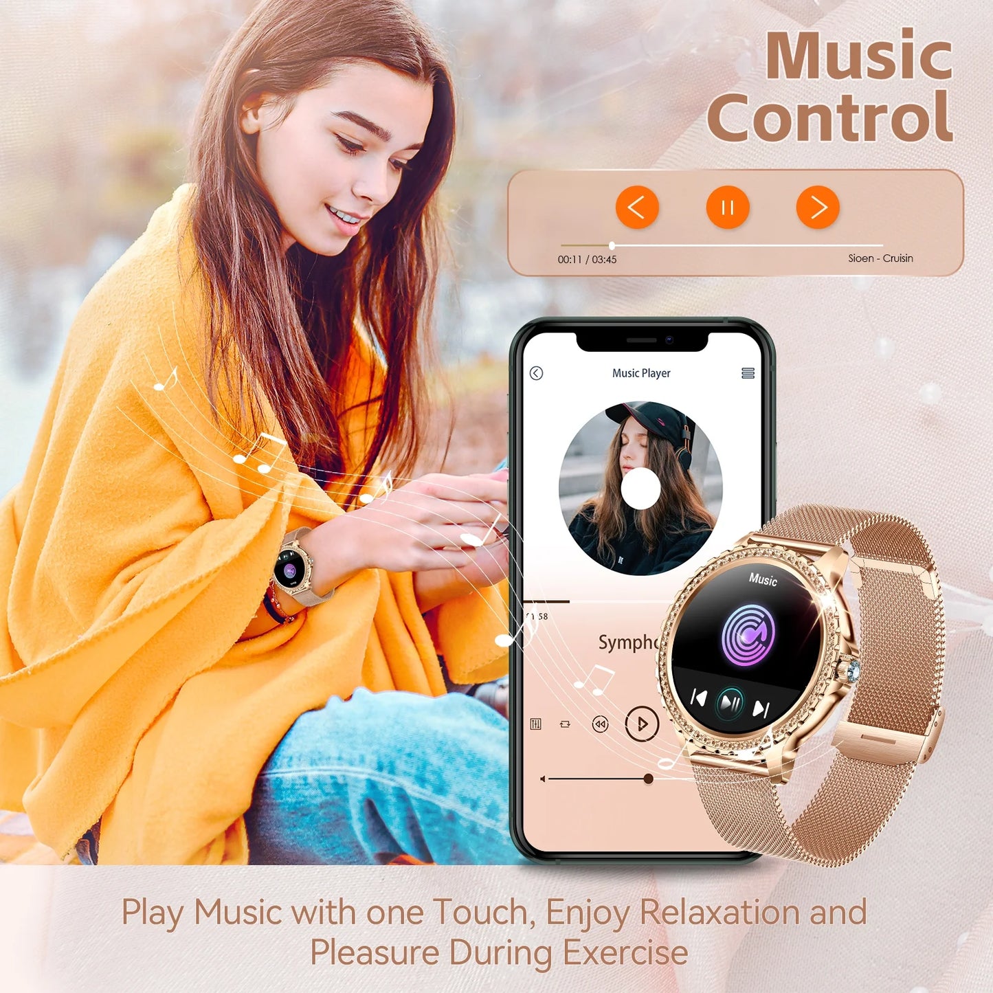 Sizemart Watches Women with Diamonds Bluetooth call