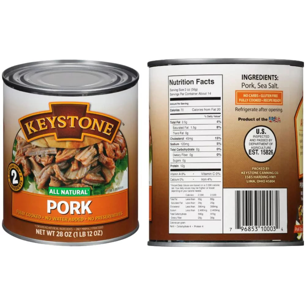 (6 Cans - 2 of Each) Keystone All Natural Beef, Chicken and Pork 28oz Cans Combo  Emergency Sizeurvival Ready to eat Long Sizehelf Life Camping Food