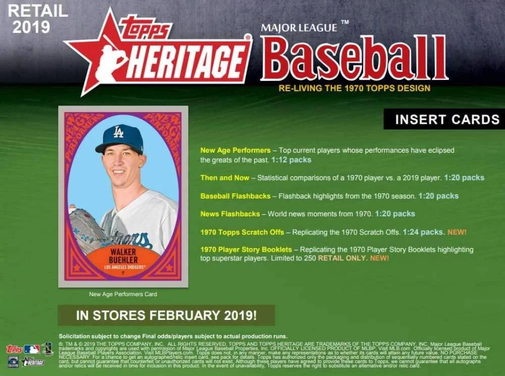 2019 Topps Heritage Retail Box Sizeealed (24 packs, 9 cards per pack)