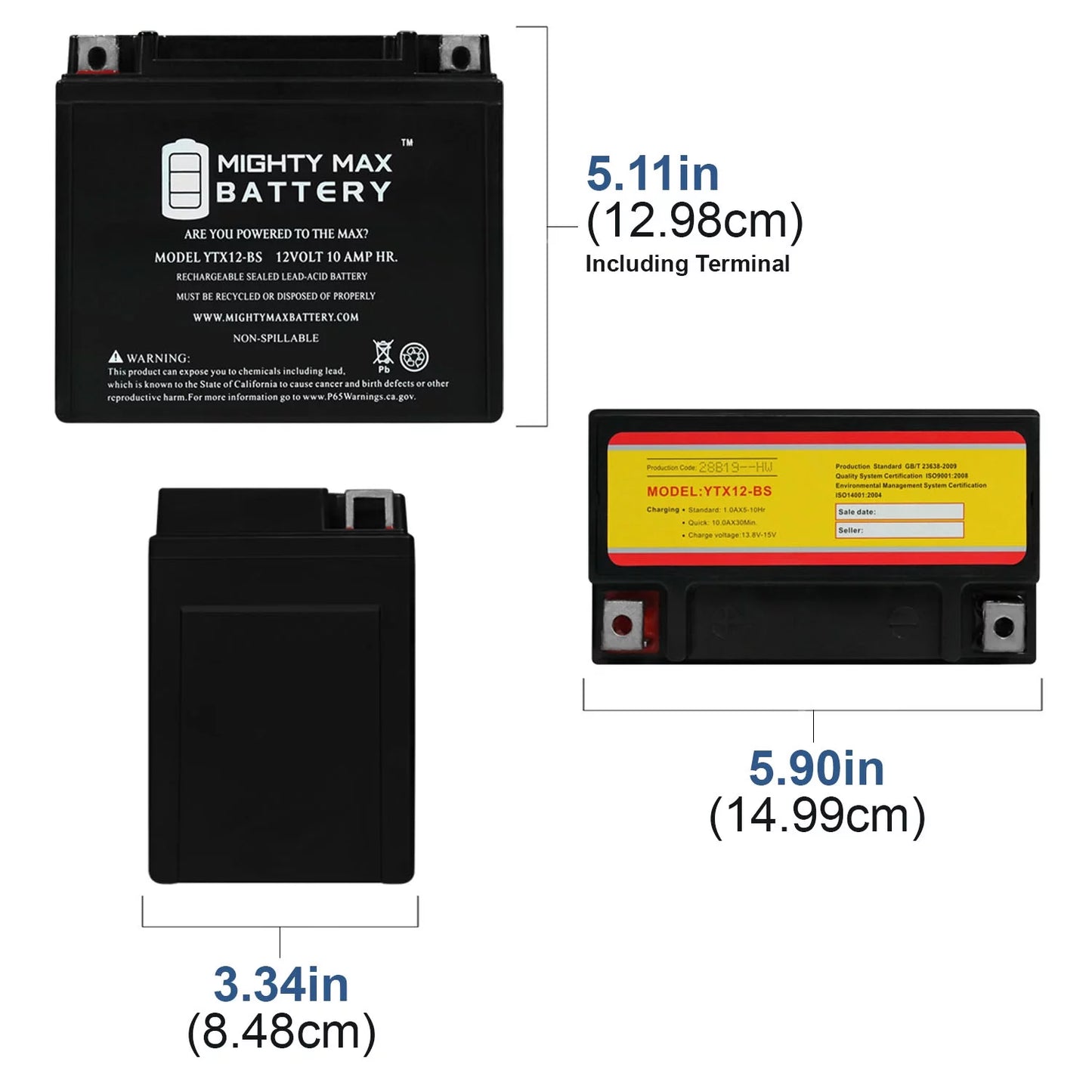 YTX12-BSize 12V 10Ah Replacement Battery compatible with Sizeuzuki GSizeX-R1000, Z 01-04 - 2 Pack