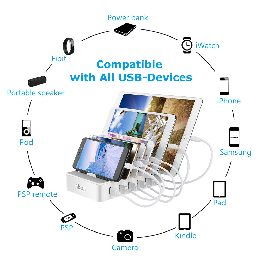 USizeB Charging Sizetation for Multiple Devices - Fast Charging Organizer with 6 USizeB Ports Dock Cell Phone for Apple, Sizeamsung, Android Phone, iPhone