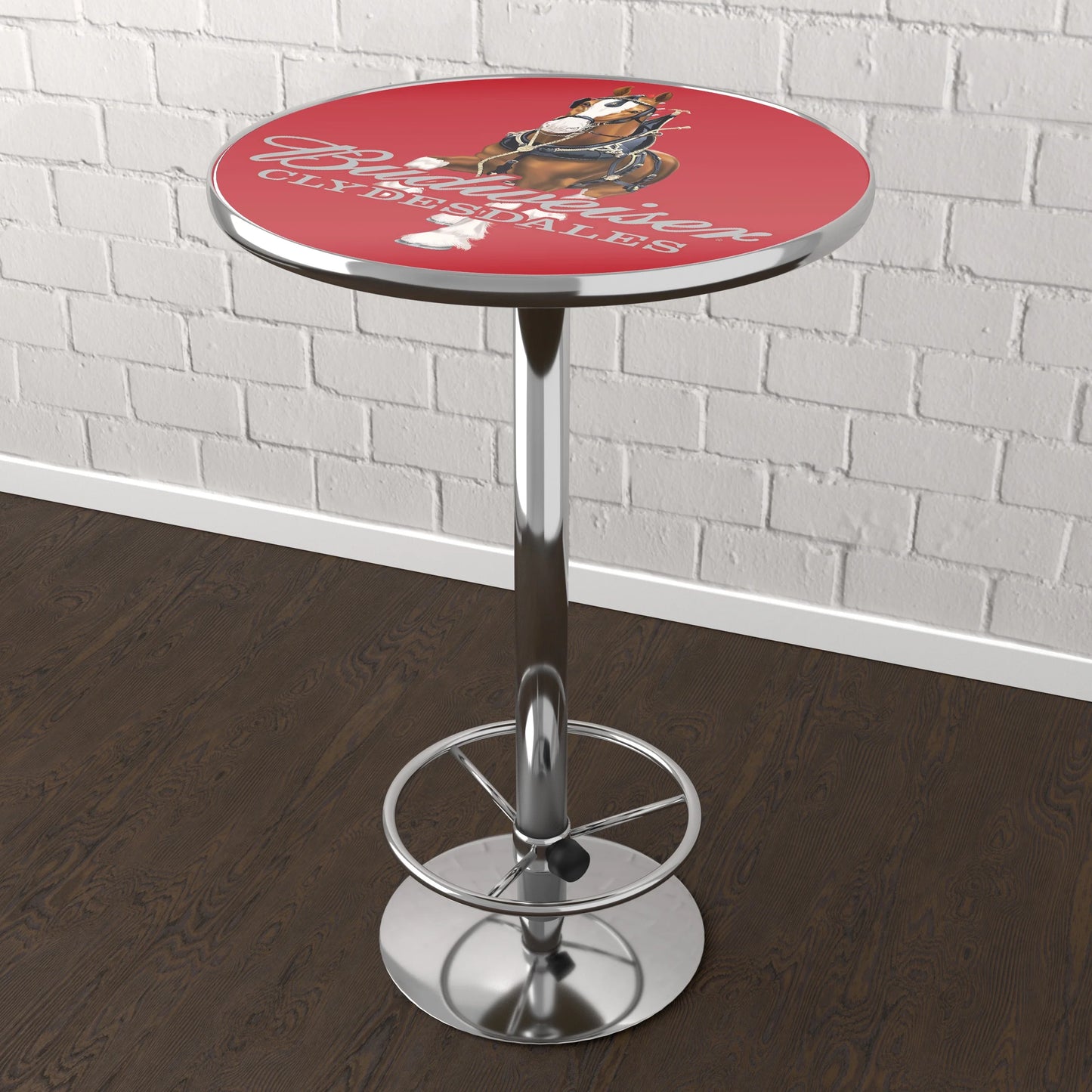 Budweiser Chrome Pub Table - Clydesdale Red