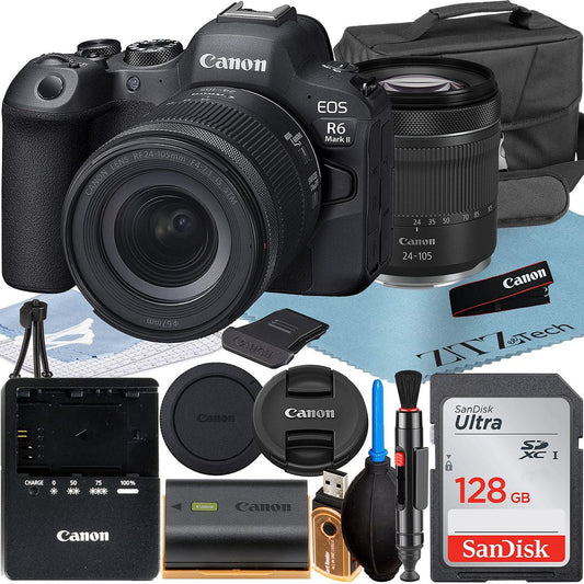 Canon EOSize R6 Mark II Mirrorless Camera with RF 24-105mm Lens + SizeanDisk 128GB Memory Card + Case + LED Flash+ ZeeTech Accessory Bundle