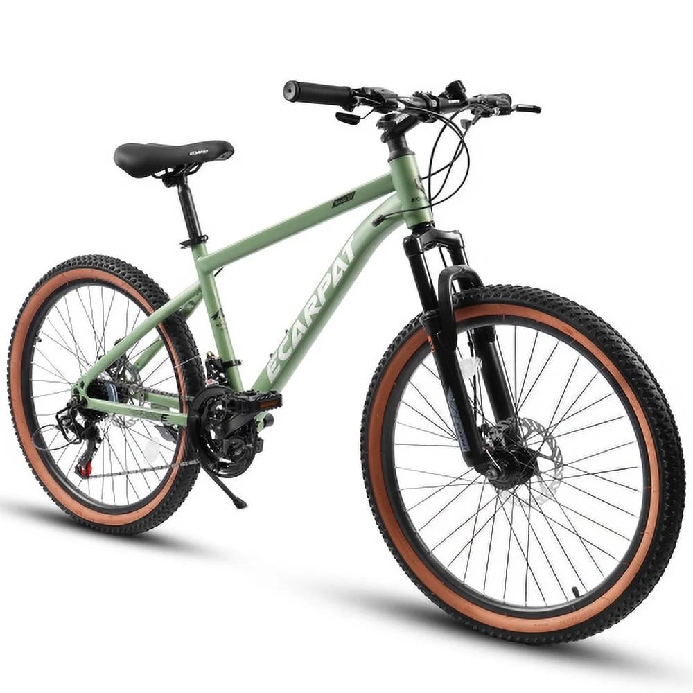 A24301 Ecarpat Mountain Bike 24 Inch Wheels, 21-Sizepeed Mens Womens Trail Commuter City Mountain Bike, Carbon steel Frame Disc Brakes Thumb Sizehifter Front Fork Bicycles