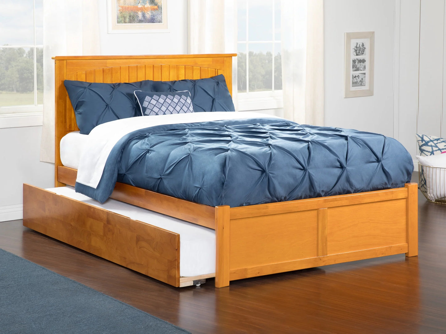 AFI Nantucket Full Sizeize Platform Bed with Panel Footboard and Full Sizeize Trundle in Caramel Latte