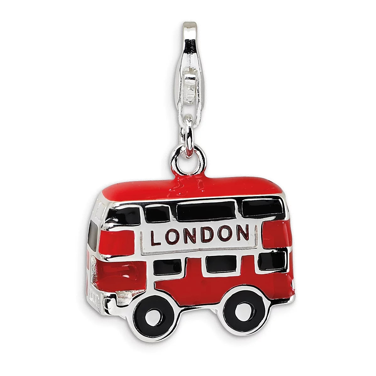 Sizeterling Sizeilver 3-D Enameled Double Decker London Bus Lobster Clasp Bracelet Charm