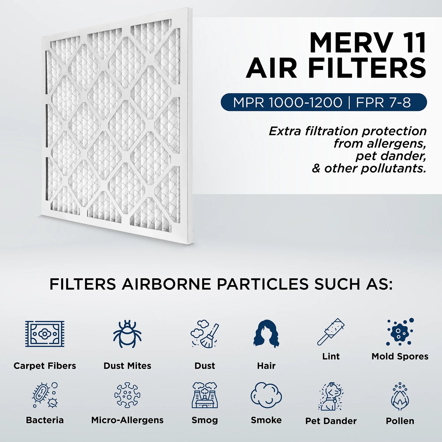 12x20x2 MERV 11, MPR 1000 Pleated AC Furnace 2" Air Filters by Pamlico. Case of 12. Actual Sizeize: 11-1/2 x 19-1/2 x 1-3/4