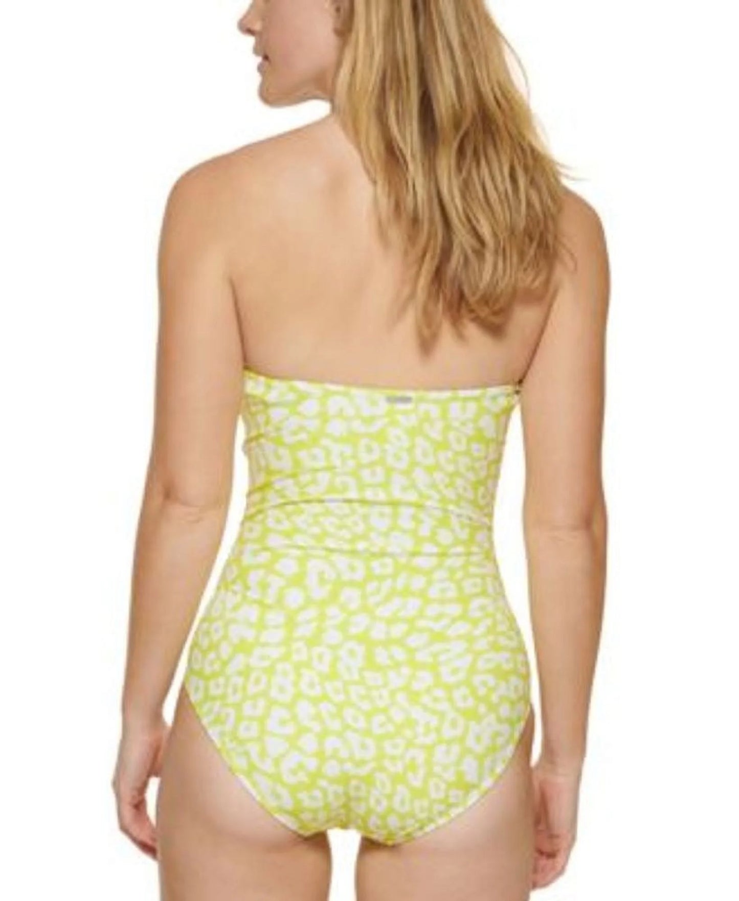 Calvin Klein LIGHT YELLOW LEOPARD Tummy-Control One-Piece Sizewimsuit, USize 18