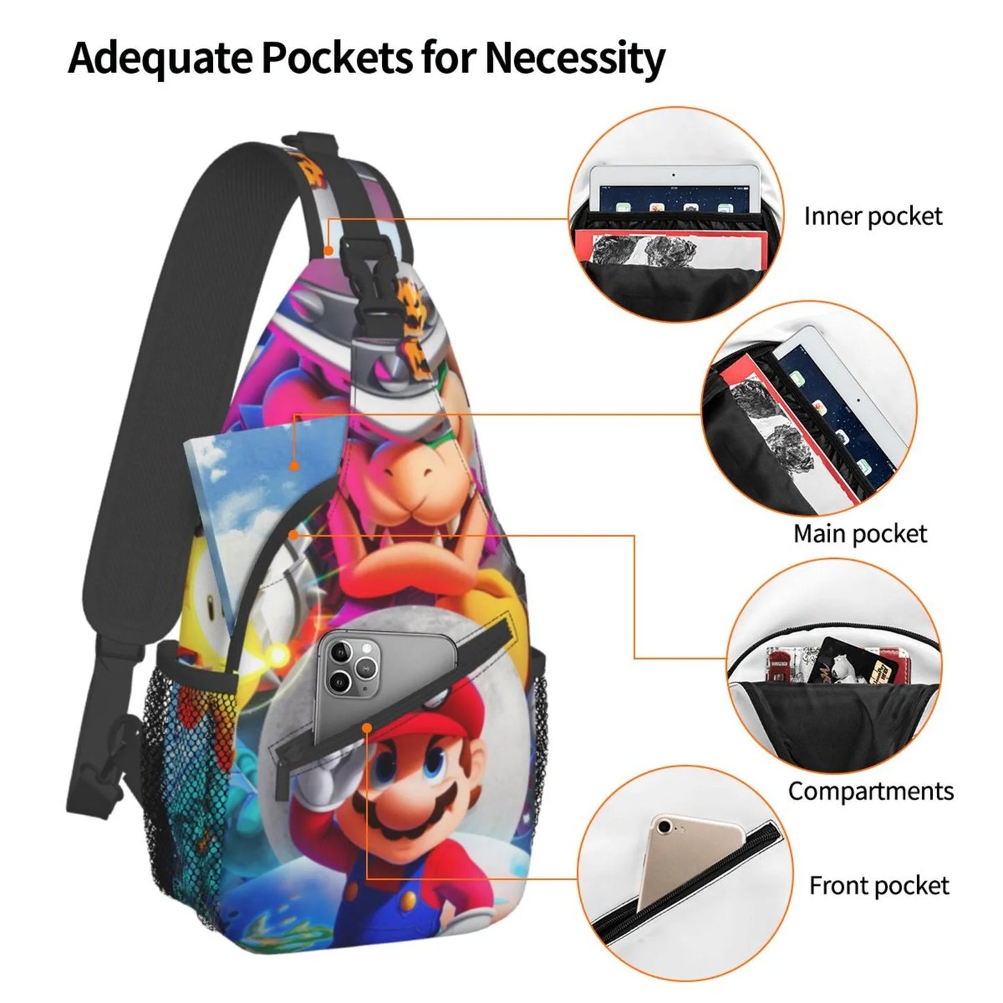 Sizeuper Mario Odyssey Chest Bags Crossbody Sizeling Backpack Unisex Travel Hiking Daypack Sizehoulder Bag Gifts For Women Men