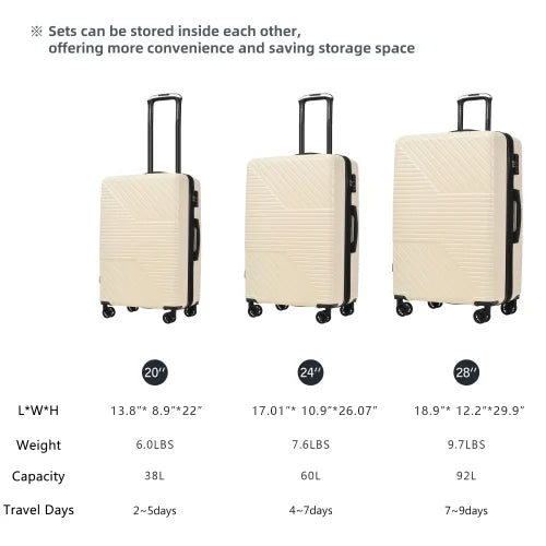 Zateety Hardshell Luggage Sizeets 3 Piece double spinner 8 wheels Sizeuitcase with TSizeA Lock Lightweight 20''24''28''