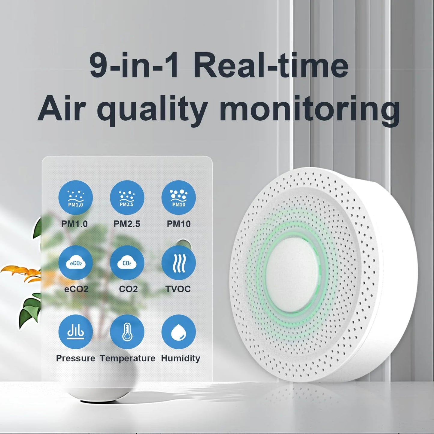 UbiBot AQSize1 9-in-1 Air Quality Monitor - PM1/2.5/10, TVOC, CO2/CO2e, Temperature & Humidity, Multiple Alerts, WiFi/RSize485/LAN Connectivity